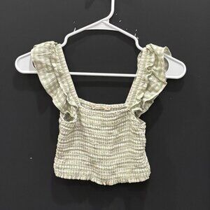 Altar'd State Green Smocked Crop Top Checkers XS